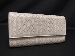 1円 ■美品■ BOTTEGA VENETA ボッテガヴェネタ イントレチャート レザー 二つ折り 長財布 ウォレット レディース アイボリー系 AT1495