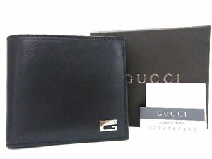 1円 ■極美品■ GUCCI グッチ 034 2888 0837 レザー 二つ折り 財布 ウォレット 札入れ 小銭入れ レディース メンズ ブラック系 AT0856