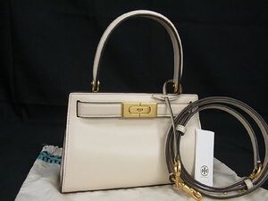 1円 ■極美品■ TORY BURCH トリーバーチ リー ラジウィル レザー 2WAY ハンドバッグ ショルダーバッグ 斜め掛け アイボリー系 AP9575