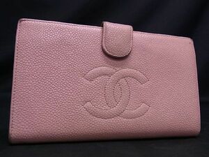 1円 CHANEL シャネル ココマーク キャビアスキン 二つ折り 長財布 ウォレット レディース ピンク系 AU0398