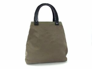 1円 PRADA プラダ テスートナイロン プラスチックハンドル ハンドバッグ トート レディース カーキ系×ブラック系 CB0920