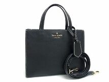 1円 ■美品■ kate spade ケイトスペード PXRU8748 レザー 2WAY クロスボディ ショルダーバッグ トート レディース ブラック系 AQ8656_画像1