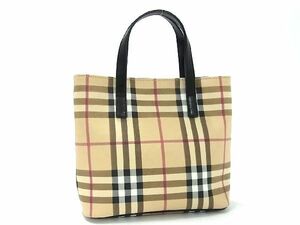 1円 ■美品■ BURBERRY バーバリー チェック柄 PVC×レザー ハンドバッグ トート ミニバッグ レディース ベージュ系 AT0312