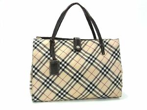 1円 BURBERRY バーバリーブルーレーベル ノバチェック ナイロン×レザー ハンドバッグ ショルダーバッグ レディース ベージュ系 AT0314