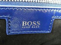 1円 ■美品■ HUGO BOSS ヒューゴボス パテントレザー トートバッグ ハンドバッグ ショルダー 肩掛け メンズ レディース ブルー系 BE6486_画像6