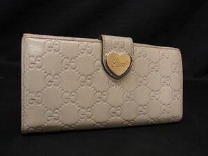 1円 GUCCI グッチ 203550 グッチシマ レザー ハート 二つ折り 長財布 ウォレット 小銭入れ 札入れ レディース ライトベージュ系 BG4823