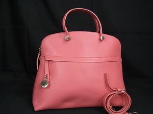 1円 ■極美品■ FURLA フルラ レザー パイパー 2WAY ハンドバッグ ショルダー トート レディース サーモンピンク系 AU0551