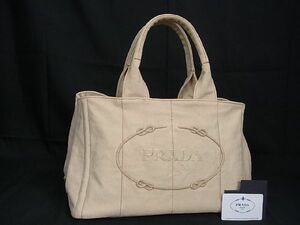 1円 PRADA プラダ B1877B カナパ キャンバス ハンドバッグ トートバッグ レディース メンズ ライトベージュ系 CB1373