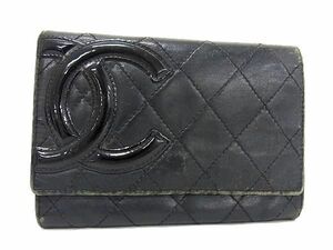 1円 CHANEL シャネル ココマーク マトラッセ カンボンライン ラムスキン 二つ折り 財布 ウォレット 小銭入れ ブラック系 BE6856