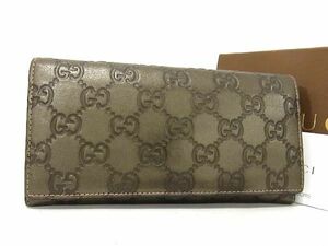 1円 ■美品■ GUCCI グッチ 146229 493075 GG柄 グッチシマ レザー 二つ折り 財布 ウォレット レディース メンズ グレー系 CB1322