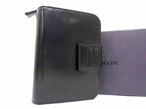 1円 ■美品■ PRADA プラダ レザー 6穴式 手帳カバー システム手帳 スケジュール帳 ステーショナリー ブラック系 AU0405