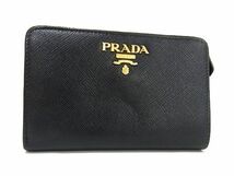 1円 ■美品■ PRADA プラダ サフィアーノレザー 二つ折り 財布 ウォレット メンズ レディース ブラック系 AU0361_画像1