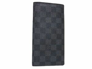 1円 ■美品■ LOUIS VUITTON ヴィトン N62665 ダミエグラフィット ポルトフォイユ ブラザ 二つ折り 長財布 ウォレット ブラック系 CB1343