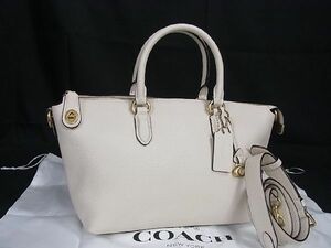 1円 ■美品■ COACH コーチ CE741 カラ サッチェル レザー 2WAY ハンドバッグ ショルダー トート 斜め掛け アイボリー系 BF3748