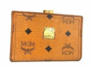 1円 ■美品■ MCM エムシーエム モノグラム ヴィセトス柄 レザー がま口 二つ折り 財布 ウォレット レディース ブラウン系 CB1297