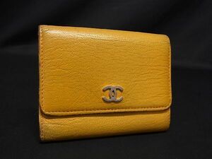 1円 CHANEL シャネル ココマーク レザー 三つ折り 財布 ウォレット 小銭入れ 札入れ レディース イエロー系 BG4813