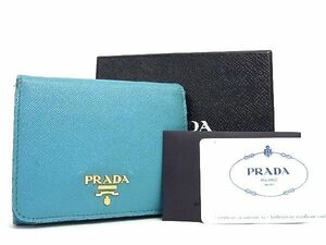 1円 PRADA プラダ 1M0176 サフィアーノレザー 三つ折り 財布 ウォレット レディース ターコイズブルー系 CB1243