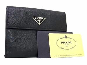 1円 ■美品■ PRADA プラダ サフィアーノレザー 二つ折り ウォレット 財布 メンズ レディース ブラック系 CB1244