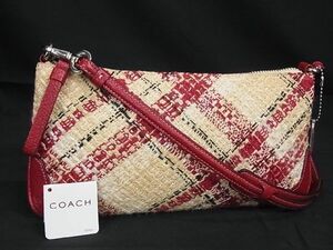 1円 ■極美品■ COACH コーチ 8336 ツイード×レザー チェック柄 ワンハンドル ハンドバッグ ピンク系×レッド系 AU0590