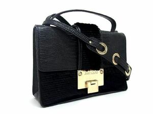 1円 ■美品■ JIMMY CHOO ジミーチュウ レザー クロスボディ ファー 2WAY ハンドバッグ ショルダー 斜め掛け ブラック系 BG4453