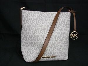 1円 ■極美品■ MICHAEL KORS マイケルコース MK柄 PVC クロスボディ ショルダーバッグ 斜め掛けかばん レディース アイボリー系 AR9798