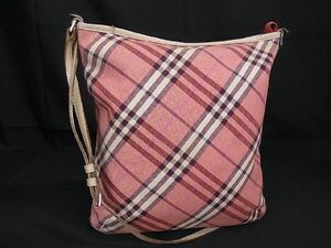 1円 BURBERRY バーバリーブルーレーベル キャンバス×レザー チェック柄 ワンショルダーバッグ 斜め掛け ピンク系×ベージュ系 BG4237