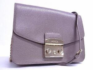 1円 ■極美品■ FURLA フルラ メトロポリス レザー ショルダーバッグ ポシエット 斜め掛け レディース グレージュ系 AT0556