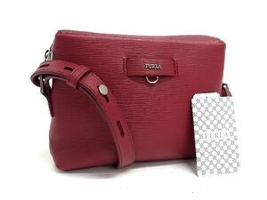 1円 ■新品同様■ FURLA フルラ レザー ショルダーバッグ ポシェット 斜め掛けかばん レディース レッド系 BE6820