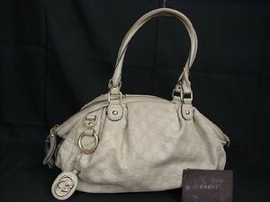 1円 GUCCI グッチ 223974 506631 グッチシマ スーキー レザー ハンドバッグ トートバッグ レディース ホワイト系 CB1177