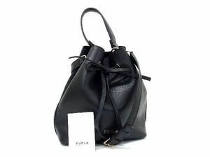 1円 ■極美品■ FURLA フルラ コスタンザ レザー 巾着型 2WAY ワンハンドル ハンドバッグ ショルダー 斜め掛けかばん ブラック系 AT0553