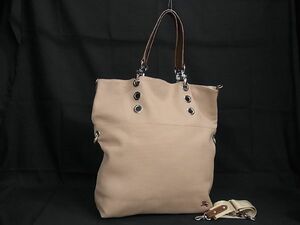 1円 ■美品■ BURBERRY バーバリーブルーレーベル キャンバス 2WAY トート ハンドバッグ ショルダー 斜め掛け ベージュ系 AT0107