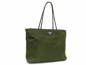 1円 PRADA プラダ テスートナイロン トートバッグ ショルダー 肩掛け レディース メンズ カーキ系 BE6729