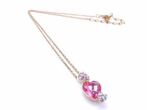 ■美品■ SWAROVSKI スワロフスキー ラインストーン カラーストーン ハート ネックレス アクセサリー ゴールド系×ピンク系 DD5817