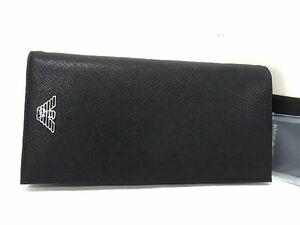 ■新品■未使用■ EMPORIO ARMANI エンポリオアルマーニ レザー 二つ折り 長財布 ウォレット 札入れ 小銭入れ メンズ ブラック系 BF3615