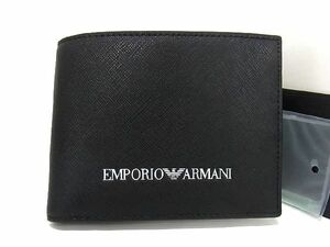 ■新品■未使用■ EMPORIO ARMANI エンポリオアルマーニ レザー 二つ折り 財布 ウォレット 小銭入れ 札入れ メンズ ブラック系 BF3619