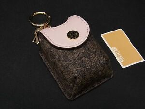 ■新品■未使用■ MICHAEL KORS マイケルコース MK柄 PVC×レザー サニタイザーホルダー キーホルダー ブラウン系×ライトピンク系 BF3635