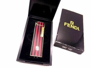 ■美品■ FENDI フェンディ ストライプ柄 ライター 高級ガスライター ローラーガスライター 喫煙グッズ ブラック系×レッド系 DD8382