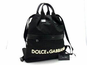 1円■極美品■ DOLCE＆GABBANA ドルチェ&ガッバーナ ナイロン 2WAY 巾着型 リュックサック バックパック トートバッグ ブラック系 AS3740