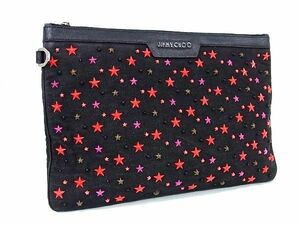 1円 JIMMY CHOO ジミーチュウ デレク スタースタッズ キャンバス クラッチバッグ セカンドバッグ メンズ ブラック系 AU0852