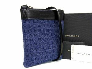 1円 ■極美品■ BVLGARI ブルガリ ロゴマニア キャンバス ショルダーバッグ クロスボディ 斜め掛け ネイビー系×ブラック系 AU0703