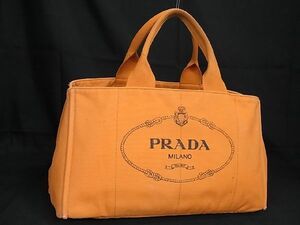 1円 PRADA プラダ カナパ キャンバス トートバッグ ハンドバッグ ショルダーバッグ 肩掛けかばん レディース オレンジ系 AS3724