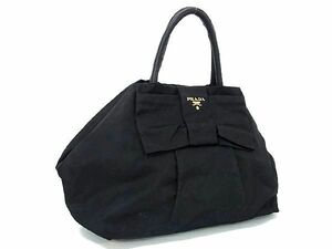 1円 PRADA プラダ テスートナイロン リボン トートバッグ ハンドバッグ レディース ブラック系 AU0789