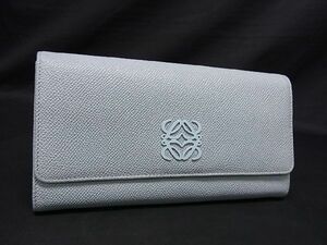 1円 ■美品■ LOEWE ロエベ アナグラム レザー 二つ折り 長財布 ウォレット 小銭入れ 札入れ レディース ライトブルー系 BF3684