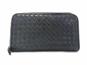 1円 BOTTEGA VENETA ボッテガヴェネタ イントレチャート レザー ラウンドファスナー 長財布 ウォレット 小銭入れ ブラック系 DA5166