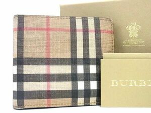 1円 BURBERRY バーバリー ノバチェック PVC 二つ折り 財布 ウォレット 小銭入れ 札入れ カード入れ レディース メンズ ブラウン系 AT0884