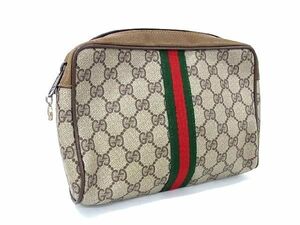 1円 ■美品■ GUCCI グッチ 01 012 53 オールドグッチ ヴィンテージ シェリーライン GG柄 PVC クラッチ セカンドバッグ ブラウン系 CD0035