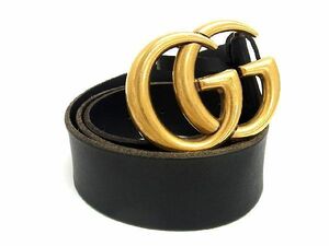 1円 ■美品■ GUCCI グッチ 409416 GGマーモント レザー ゴールド金具 ベルト 表記サイズ 85・34 メンズ ブラック系 AU1506