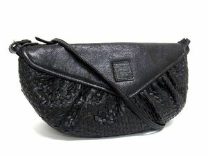 1円 ■美品■ FENDI フェンディ ヴィンテージ レザー ショルダーバッグ ポシェット クロスボディ 斜め掛け レディース ブラック系 AT0060