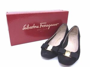 Salvatore Ferragamo フェラガモ ヴァラリボン スエード パンプス サイズ5 1/2 (約23.0cm) 靴 シューズ レディース ブラック系 DD0726