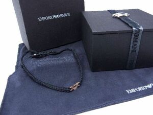 ■美品■ EMPORIO ARMANI エンポリオアルマーニ ブレスレット ミサンガ アクセサリー メンズ ブラック系×ゴールド系 DD8167